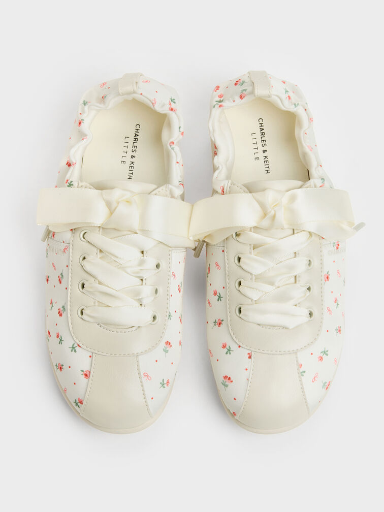 Girls' Satin Printed Sneakers, Chalk, hi-res