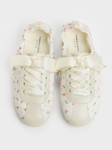 Girls' Satin Printed Sneakers, Chalk, hi-res