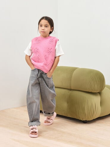 Gi&agrave;y sandals b&eacute; g&aacute;i Twill Bow, Hồng nhạt, hi-res