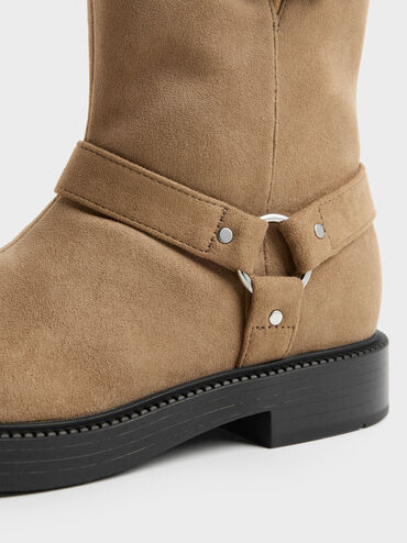 Girls' Faux Suede Buckled Ankle Boots, Sand, hi-res