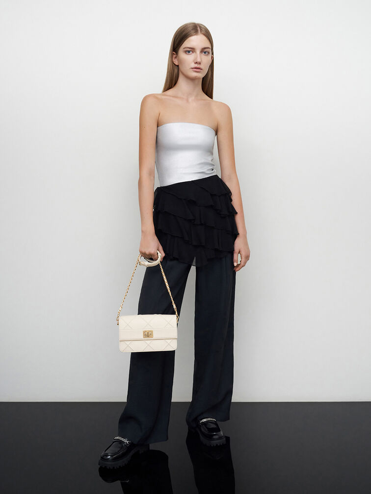 Túi đeo chéo phom chữ nhật Eleni Quilted, Kem, hi-res