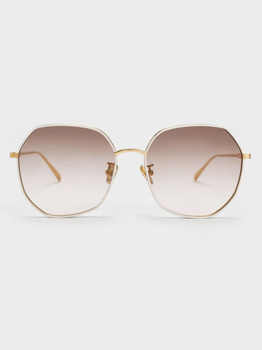 Tinted Geometric Sunglasses, Cream, hi-res