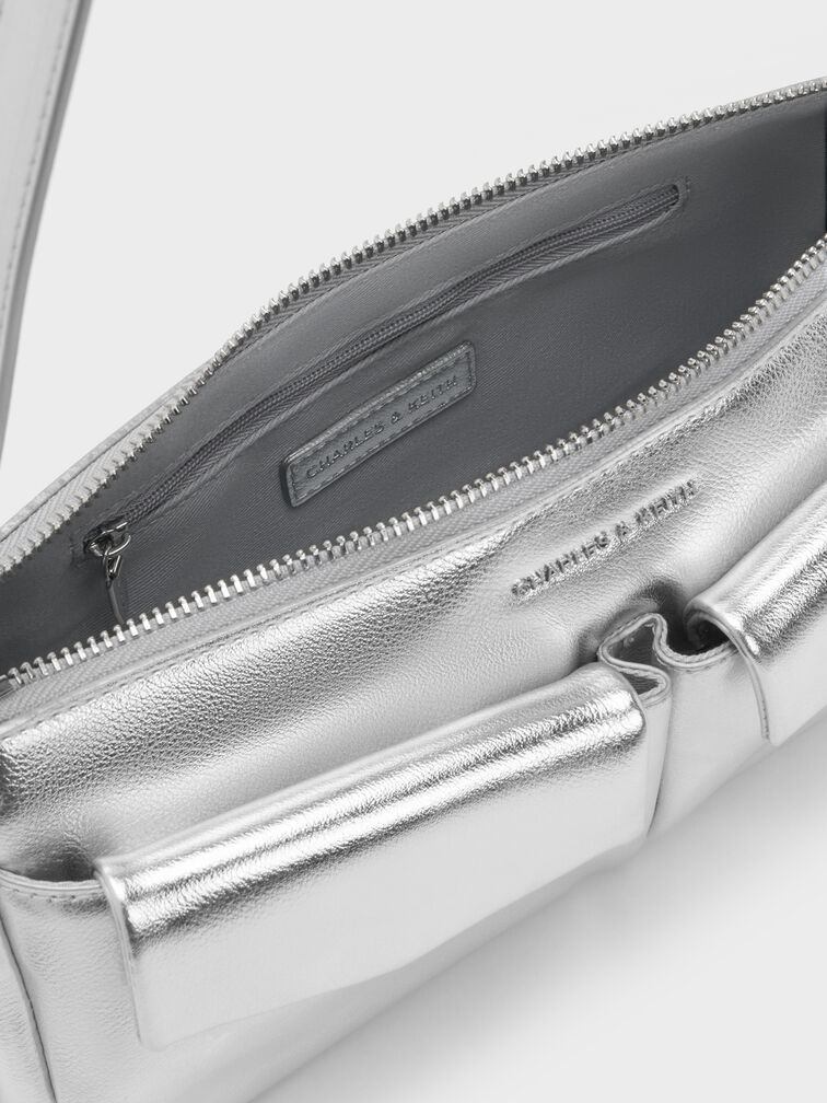 T&uacute;i đeo vai Rachel Elongated Front-Pocket Chain-Handle, Bạc, hi-res