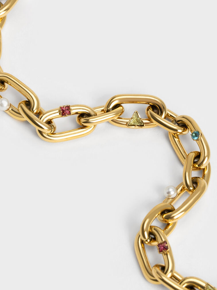 Crystal & Pearl Embellished Chain-Link Bracelet, Turquoise, hi-res