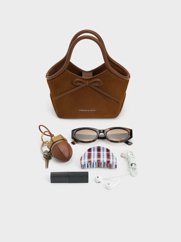 Hazel Bow Tubular Top Handle Bag, Pecan Brown, hi-res
