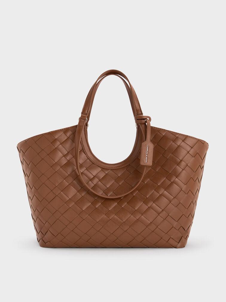 Ivette Woven Tote Bag, Chocolate, hi-res