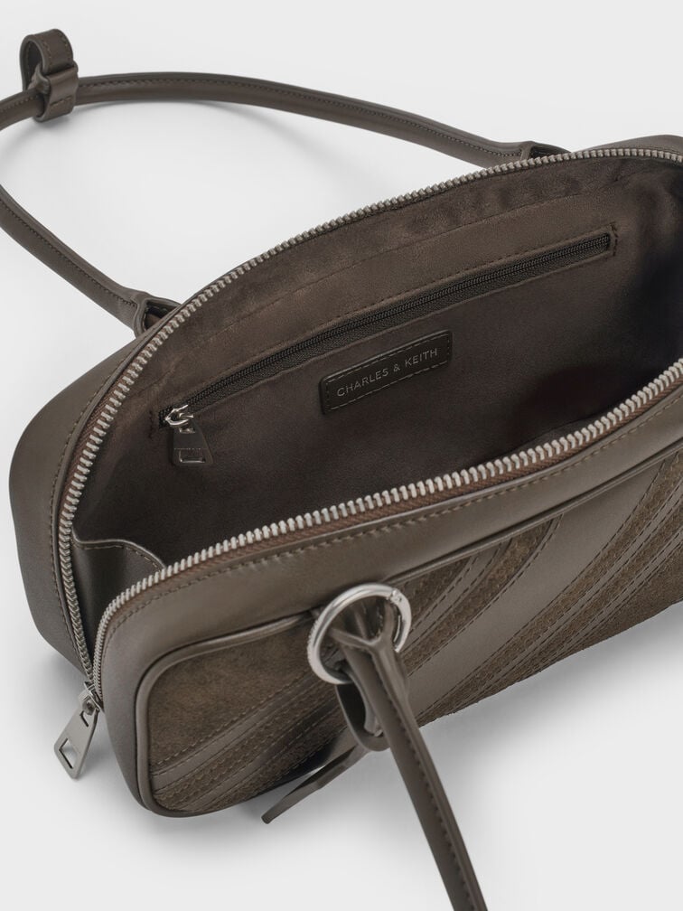 T&uacute;i đeo vai d&aacute;ng d&agrave;i Zeya Recycled Suede Striped, Xanh r&ecirc;u đậm, hi-res