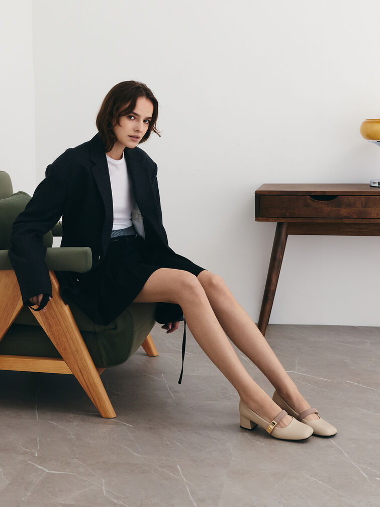 Giày cao gót bít mũi Lando Two-Tone, Phấn, hi-res