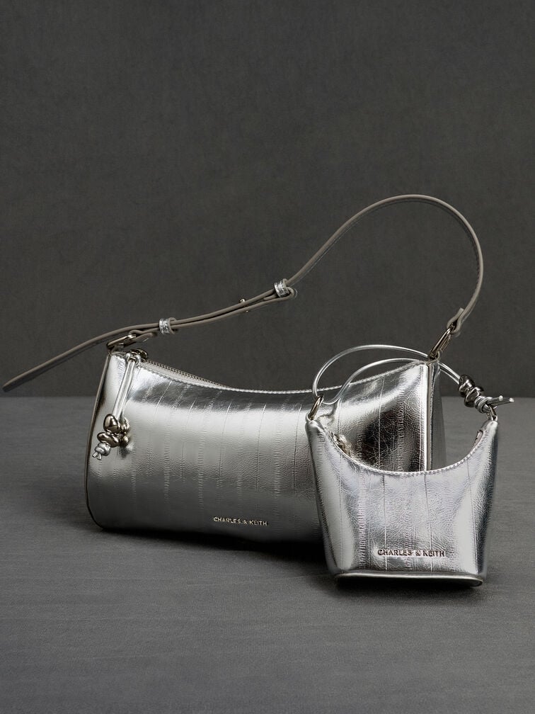 Micro Augustine Metallic Eel-Effect Chain-Handle Bag, Silver, hi-res