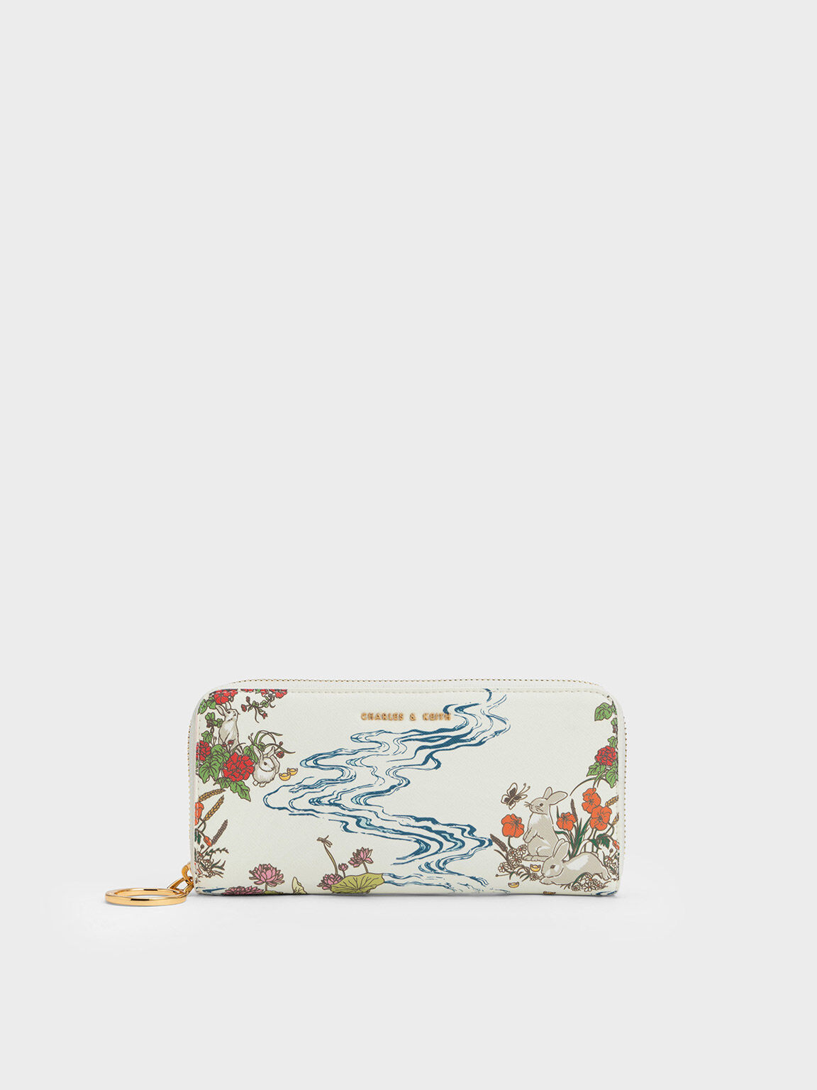 Rabbit Illustrated Long Wallet, Cream, hi-res