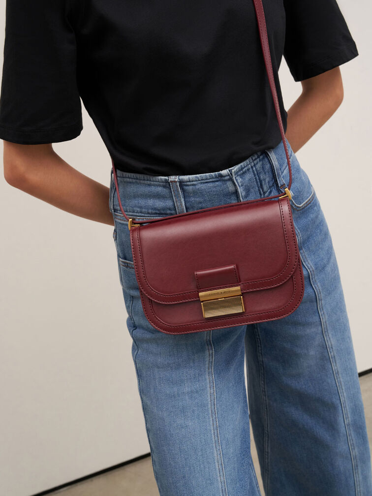 T&uacute;i đeo ch&eacute;o nữ nắp gập Charlot, Đỏ burgundy, hi-res