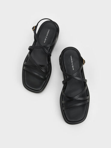 Gi&agrave;y sandals đế xuồng Strappy Padded, Đen, hi-res
