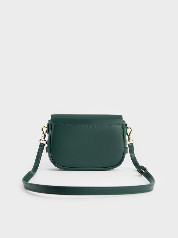 Aurelia Metallic-Accent Saddle Bag, Dark Green, hi-res