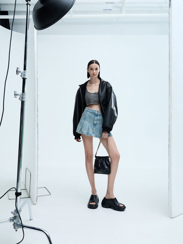 Balo phom chữ nhật Duo Chain-Handle Two-Way, Đen, hi-res