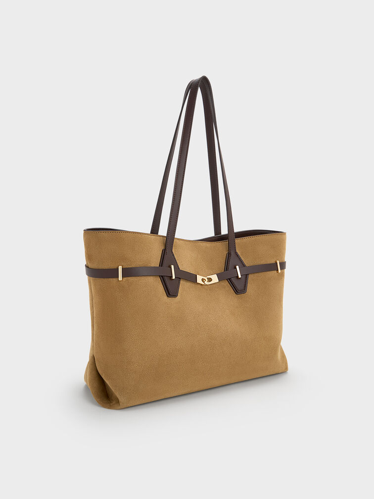 Arlet Recycled Suede Double-Handle Belted Tote Bag, Sahara Sand, hi-res