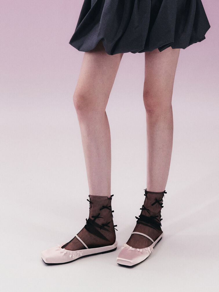 Satin Bow Square-Toe Mules, Blush, hi-res