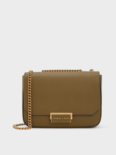 T&uacute;i đeo vai h&igrave;nh hộp chữ nhật Chain Strap, Khaki, hi-res
