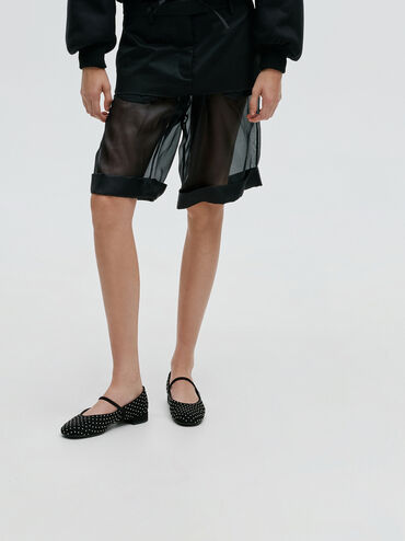 Gertrude Faux Suede Studded Mary Janes, Black Textured, hi-res