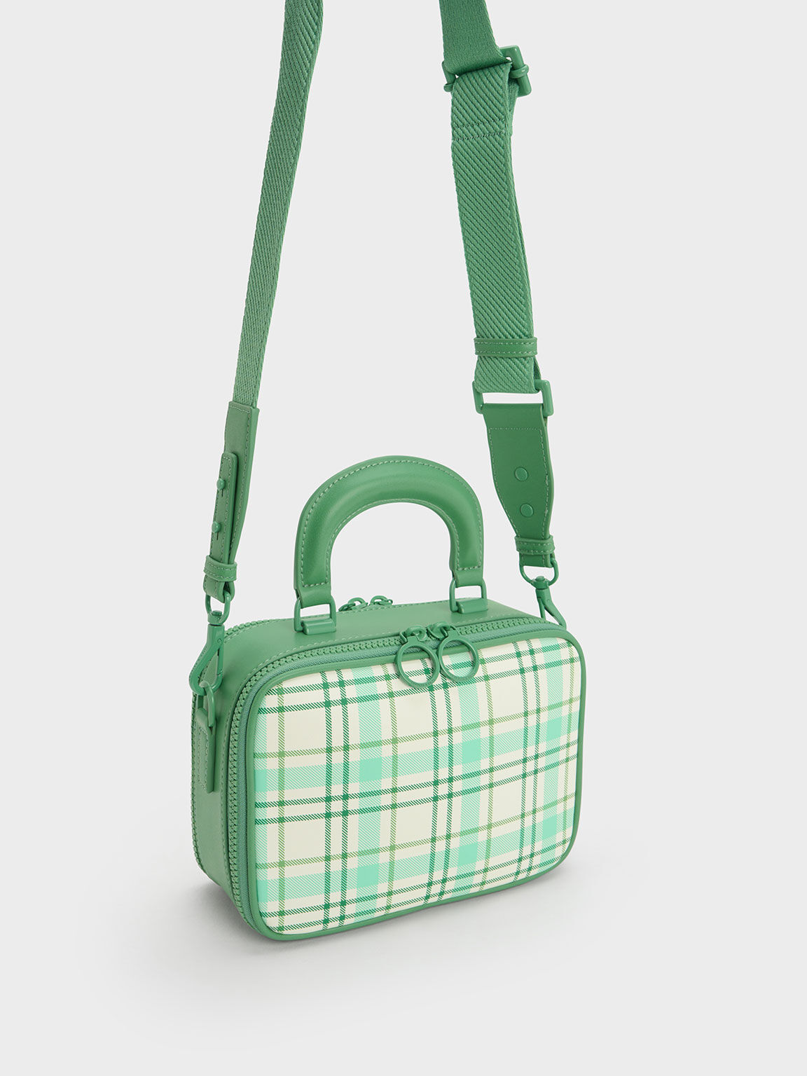 Cyrus Checkered Boxy Bag, Green, hi-res