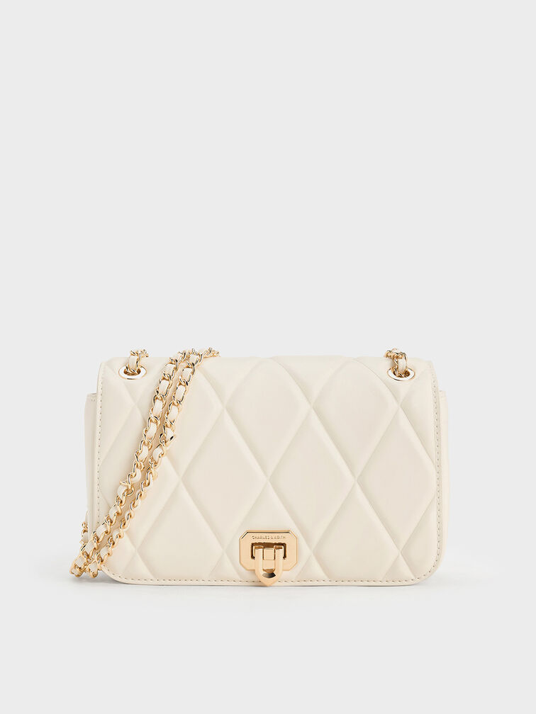 Arwen Diamond-Quilt Braided-Strap Shoulder Bag, Cream, hi-res