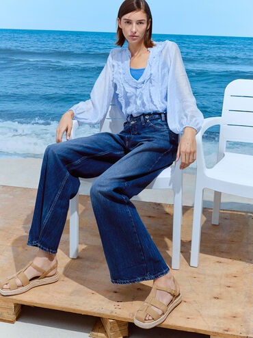 Gi&agrave;y sandals mũi vu&ocirc;ng đế c&oacute;i, C&aacute;t, hi-res