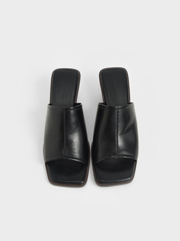 Square Toe Wedge Mules, Black, hi-res