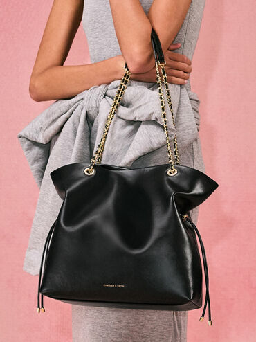 Túi tote Arya Braided-Strap Double-Handle, Đen, hi-res