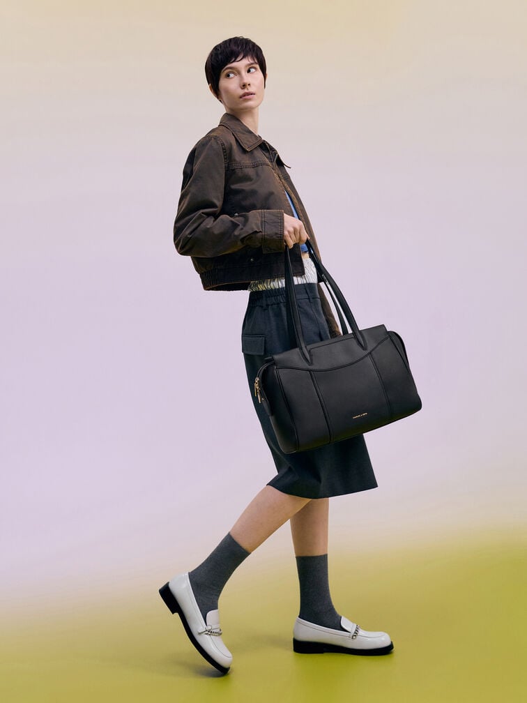 T&uacute;i tote h&igrave;nh thang Raon, Đen, hi-res