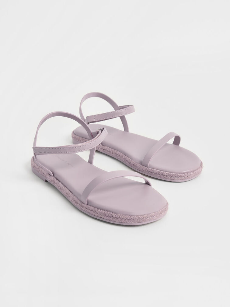 Giày sandals quai mảnh Ankle Strap Flat Espadrille, Xám hoa lilac, hi-res