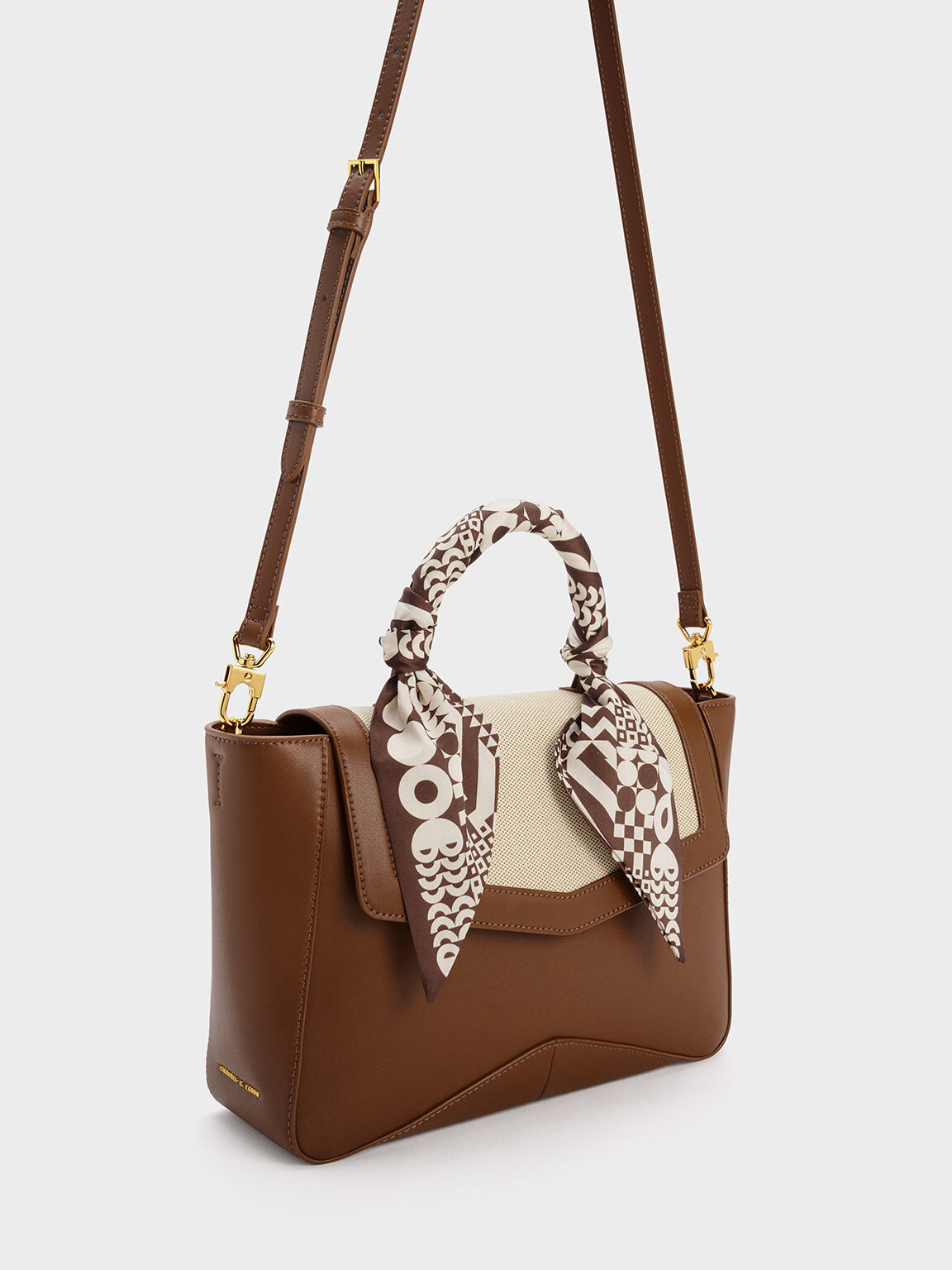 Chocolate Arley Canvas Scarf-Wrapped Top Handle Bag - CHARLES & KEITH VN