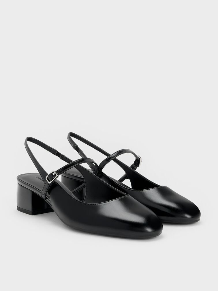 Block-Heel Slingback Mary Jane Pumps, Black, hi-res