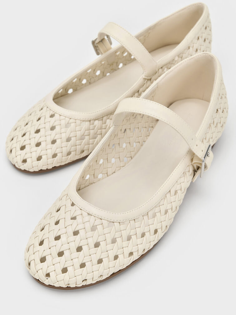 Gi&agrave;y b&uacute;p b&ecirc; mũi tr&ograve;n Woven, Kem, hi-res