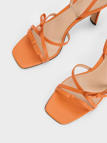 Giày sandals cao gót Leather Bow Strappy, Cam, hi-res