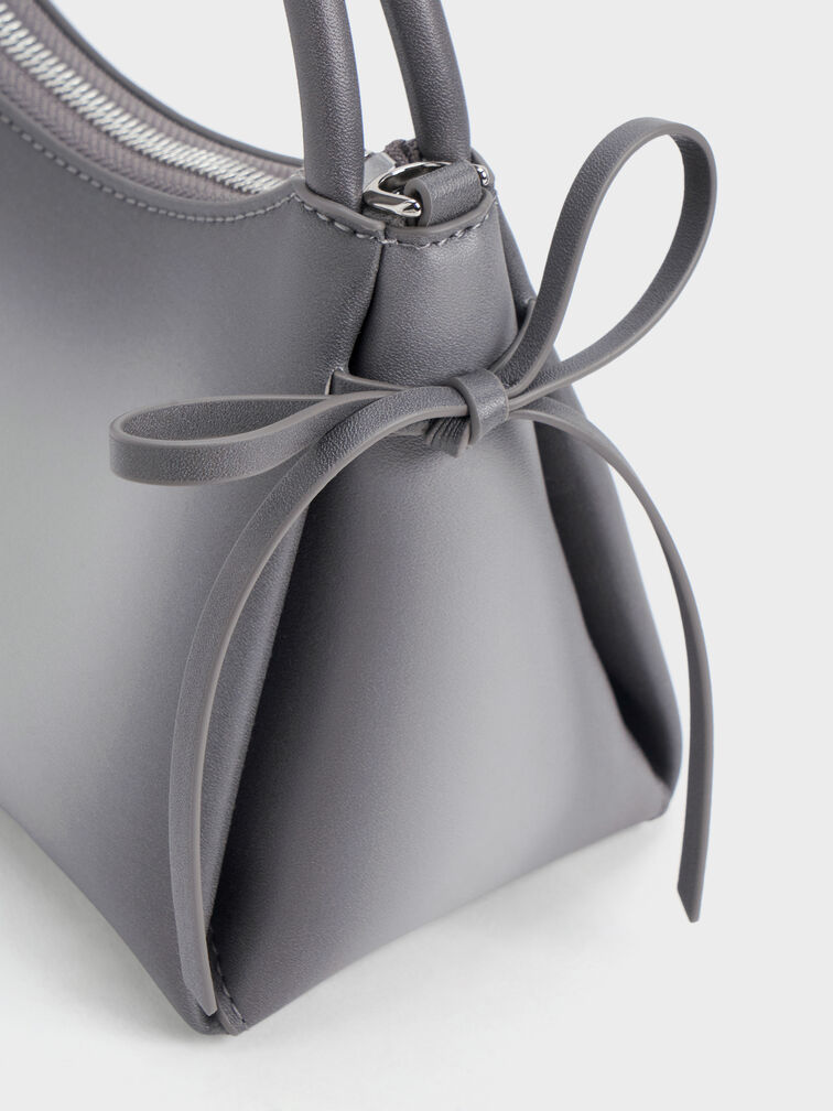 Hazel Burnished Bow Top Handle Bag, Grey, hi-res
