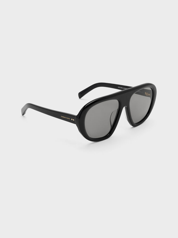 Ramone Aviator Sunglasses, Black, hi-res