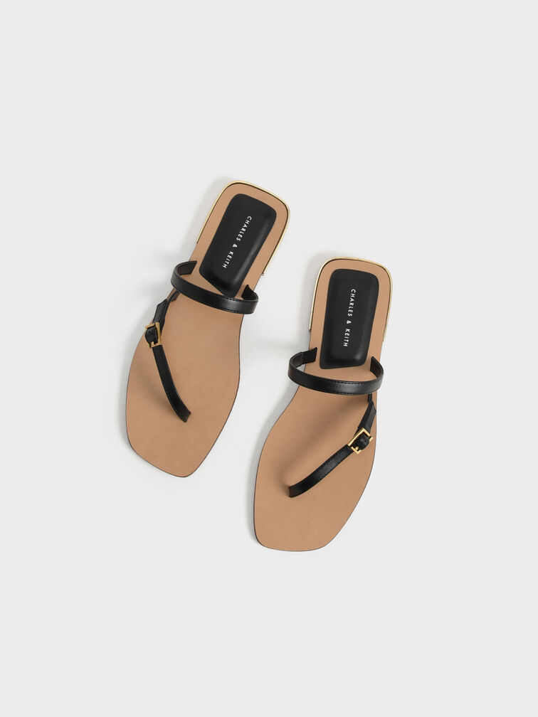 Giày sandals quai mảnh Asymmetric Strap, Đen, hi-res