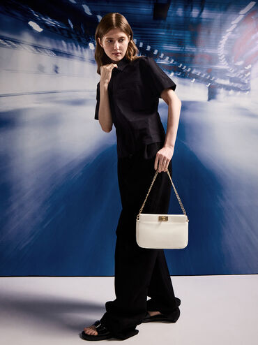 Lennie Chain-Handle Shoulder Bag, Cream, hi-res