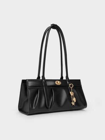Isolde Belted Ruched Shoulder Bag, Black, hi-res