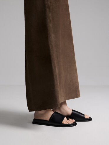 Wide-Strap Toe-Ring Sandals, Black, hi-res