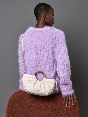 Ciara Ruched Metal Top Handle Bag, Cream, hi-res