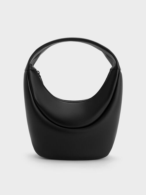 Elongated Curved Hobo Bag, Black, hi-res