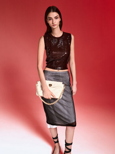 Túi xách Fawn Panelled Front Flap Chain-Handle, Kem, hi-res