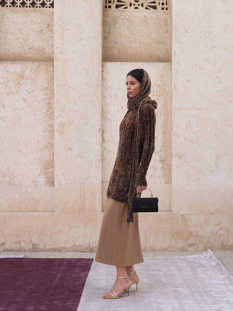 Kristine Glittered Wallet On Chain, Noir, hi-res