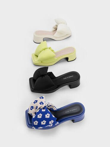 Puffy Bow Heeled Mules, Lime, hi-res