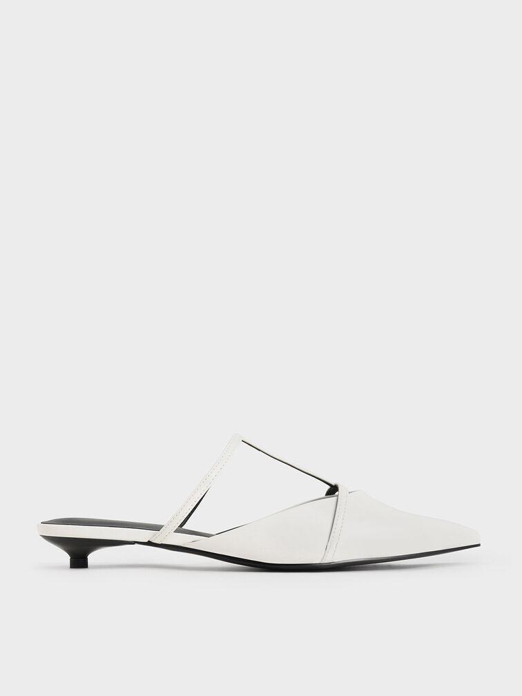 Giày mules mũi nhọn Clara T-Bar Pointed-Toe, Trắng, hi-res