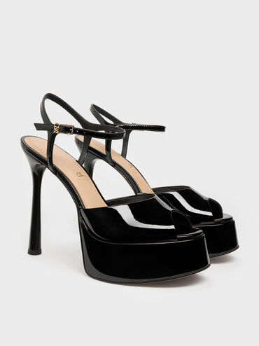 Gi&agrave;y sandals cao g&oacute;t Francesca, Đen b&oacute;ng, hi-res