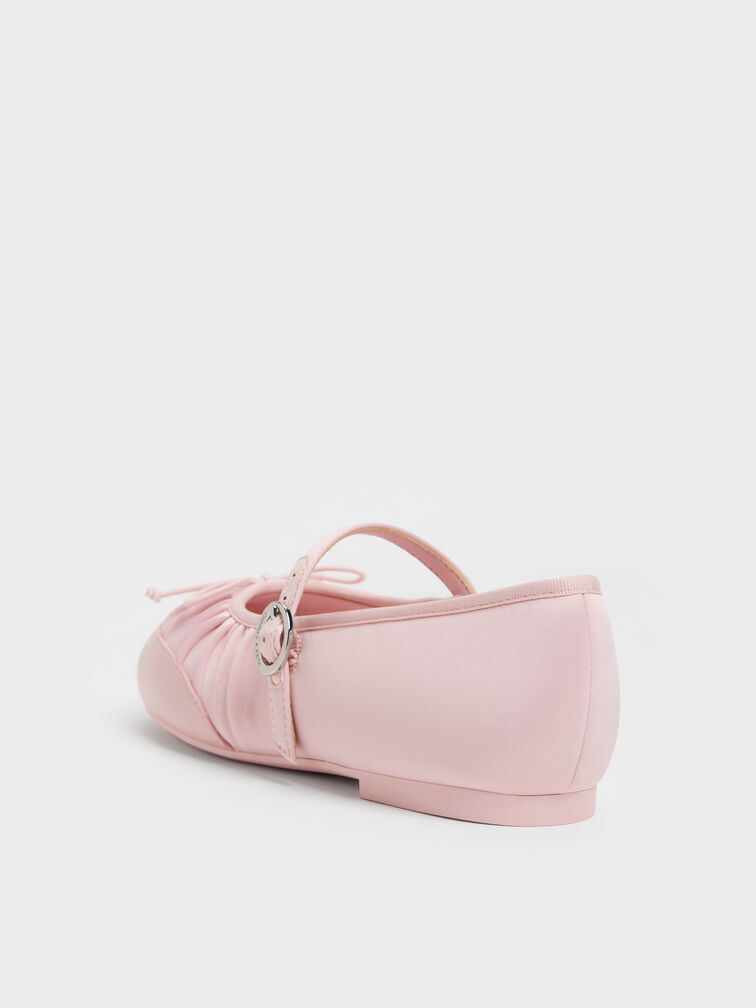 Girls' Satin Bow Mary Jane Flats, Pink, hi-res