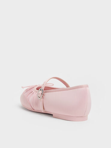 Girls' Satin Bow Mary Jane Flats, Pink, hi-res