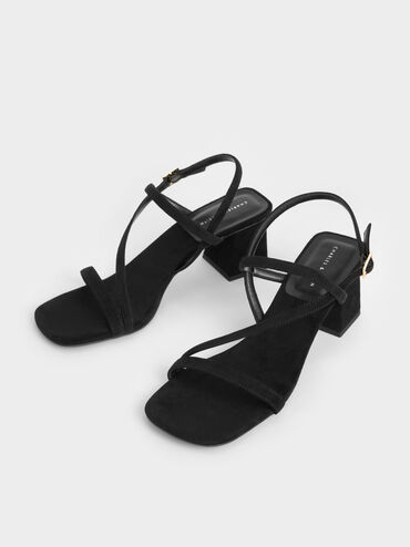 Giày sandals nữ Textured Asymmetric Slingback, Đen họa tiết, hi-res