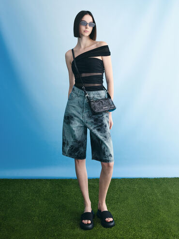 Lark Patent Crinkle-Effect Shoulder Bag, Prism Noir, hi-res